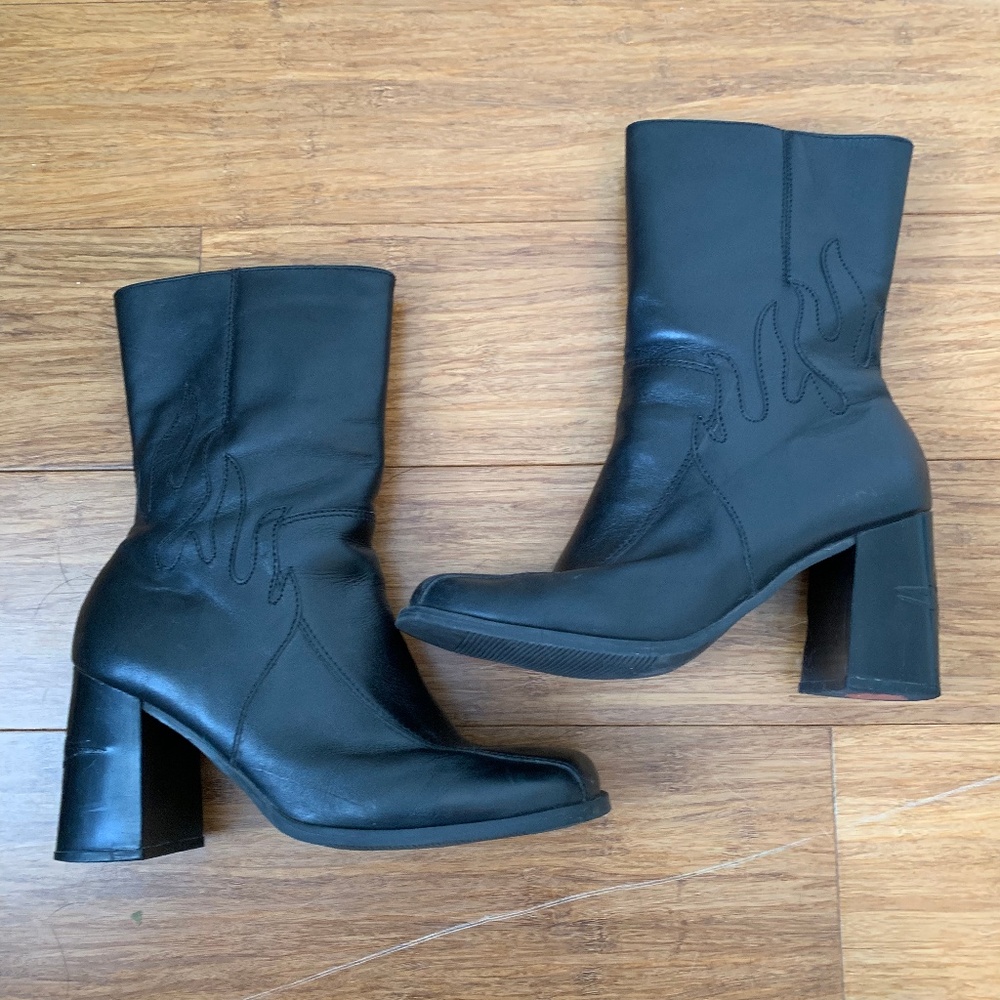 Harley-Davidson Black Heeled Booties with Flame